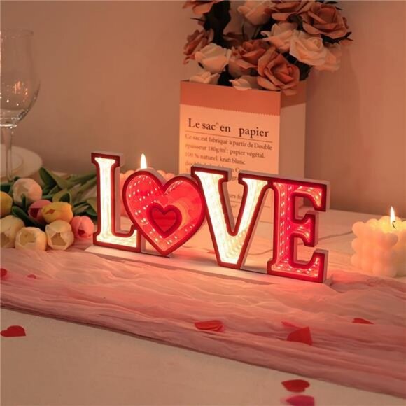 Valentines Day Decor, Love Sign Infinity Mirror Tunnel Light - Picture 3 of 7